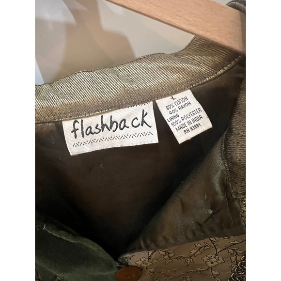 Flashback Vintage Patchwork Velvet  Brocade Artsy  Embroidered Jacket Green L - Picture 4 of 7
